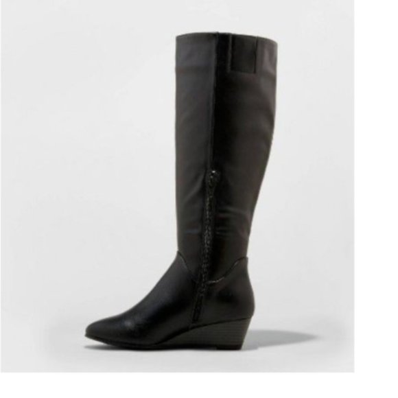 black wedge riding boots